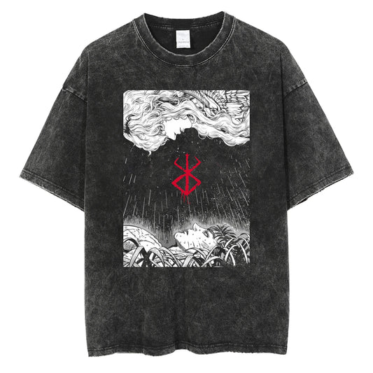 Berserk Men Anime Graphic Print Washed Vintage Oversized T-Shirt