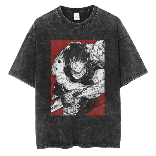 jujutsu Men Anime Graphic Print Washed Vintage Oversized T-Shirt