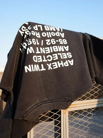 Men T-Shirt Aphex Twin Washed Black Print Cotton Graphic Oversized