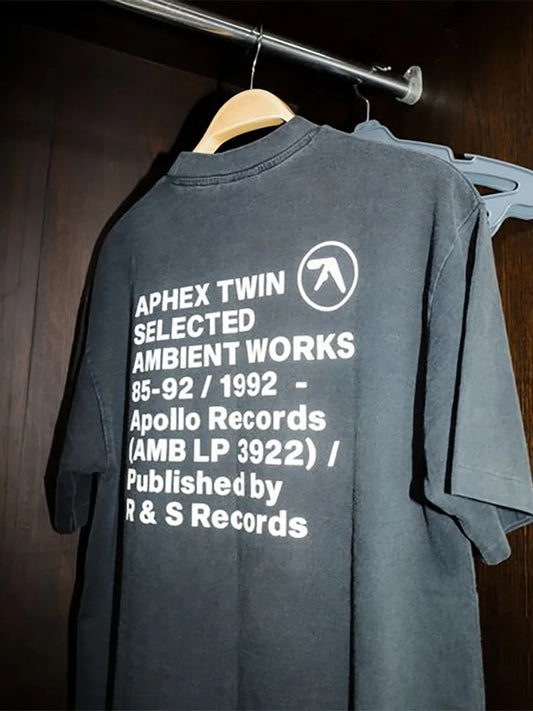 Men T-Shirt Aphex Twin Washed Black Print Cotton Graphic Oversized